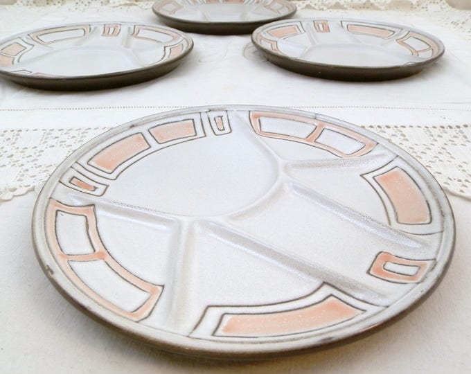 2 Vintage French Niderviller Ceramic Mid Century Raclette / Fondue Plates, Pair of Divided Plates 1960s from France, Retro Division Plate