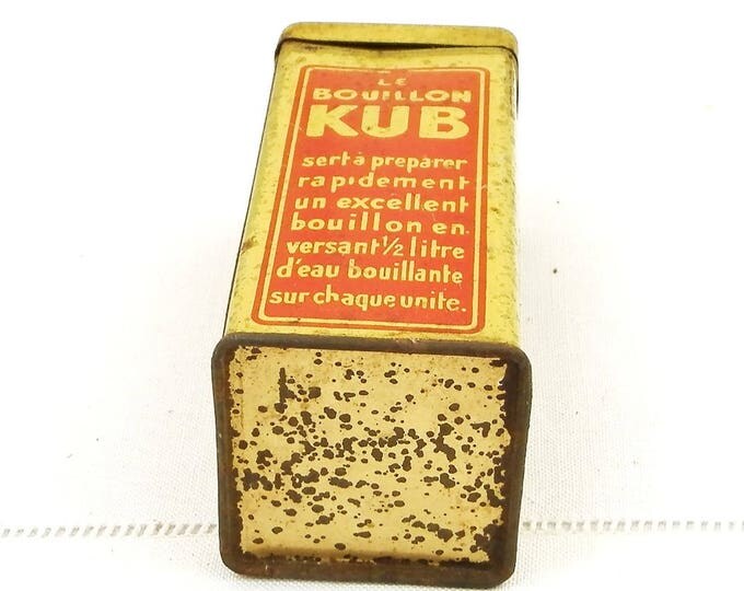 Small Vintage French Metal Tin For Gravy Cubes Bouillon Kub Red Graphics on Yellow, Kitchen Decor From France, Collectible Thin Metal Box Small Vintage French Metal Tin For Gravy Cubes Bouillon Kub Red Graphics on Yellow, Kitchen Decor From France, Collectible Thin Metal Box