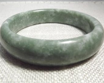 Vintage Polished Flecked Moss Green Jade Bangle, Beautiful Bracelet, Natural Jade Smooth Stone for Prosperity, Love, and Wisdom