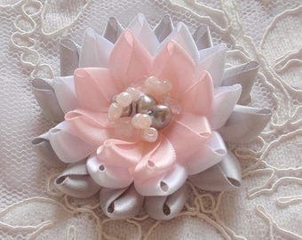 Handmade Ribbon Flower With Freshwater Pearl And Beads (2-3/4 inches) MY-679-02 Ready To ship