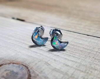 Moon stud earrings - moon studs - raw opal earrings - opal moon earrings - Ethiopian opal - moon opal earrings - raw opal - raw opal studs
