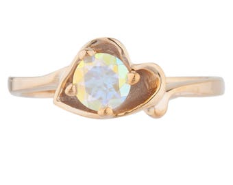 14Kt Rose Gold Plated Natural Mercury Mist Mystic Topaz Round Heart Shape Ring