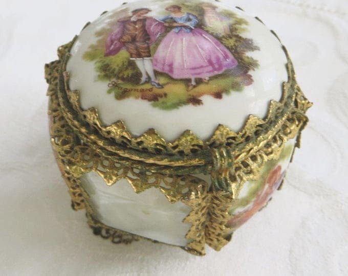 French Style Jewelry Box, Vintage Footed Jewelry Casket, French Style Figurals, Louis XIV Style