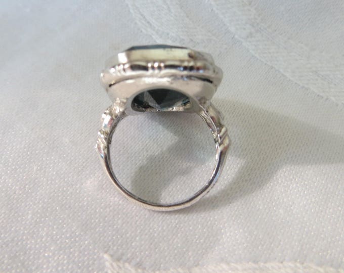 Sterling Spinel Ring, Blue Faceted Stone, Vintage Sterling Silver Ring, Size 3.75