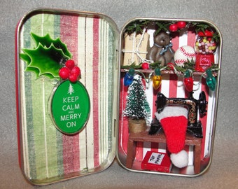 Santa's Workshop Christmas Holiday Shadow Box Tin Decoration