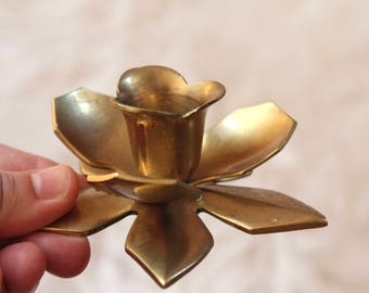 Vintage brass Flower Candle holders / Brass Ornate Candle Holders / Vintage Brass Lotus Candle Holders / Vintage Boho Candle
