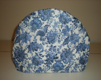 Tea Cozy, Blue Floral Print on a White Background