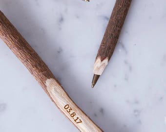 Engraved Twig Ballpoint Pen - Personalised Twig Pen - Wooden Engraved Pen - Rustic Pen - Wedding Pen - Wedding Favours - Wooden Pen
