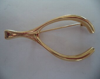 Vintage Unsigned Goldtone Lightweight Wishbone Brooch/Pin