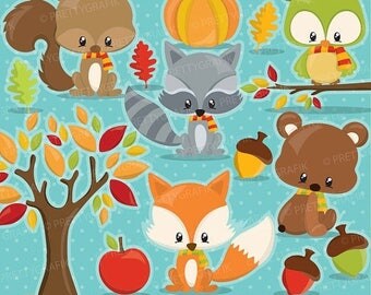 80% OFF SALE Fall animals clipart commercial use, fall clipart season vector graphics, digital clip art, woodland digital images - CL907