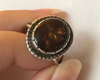 Sterling Fire Agate Cabochon Ring