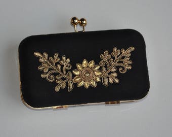 Red and Gold Luxury Clutch/ Party Purse/ Lace Hand Bag/ Gold