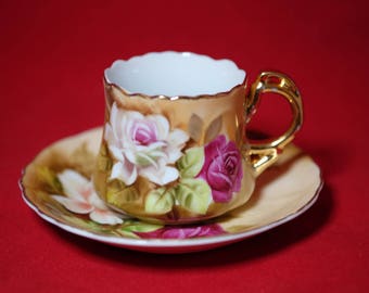 Vintage Lefton Demitasse Tea Cup, Porcelain Tea Cup and Saucer, Bridal Tea Party, Wedding Table, Japanese Tea Set, Japanese Porcelain