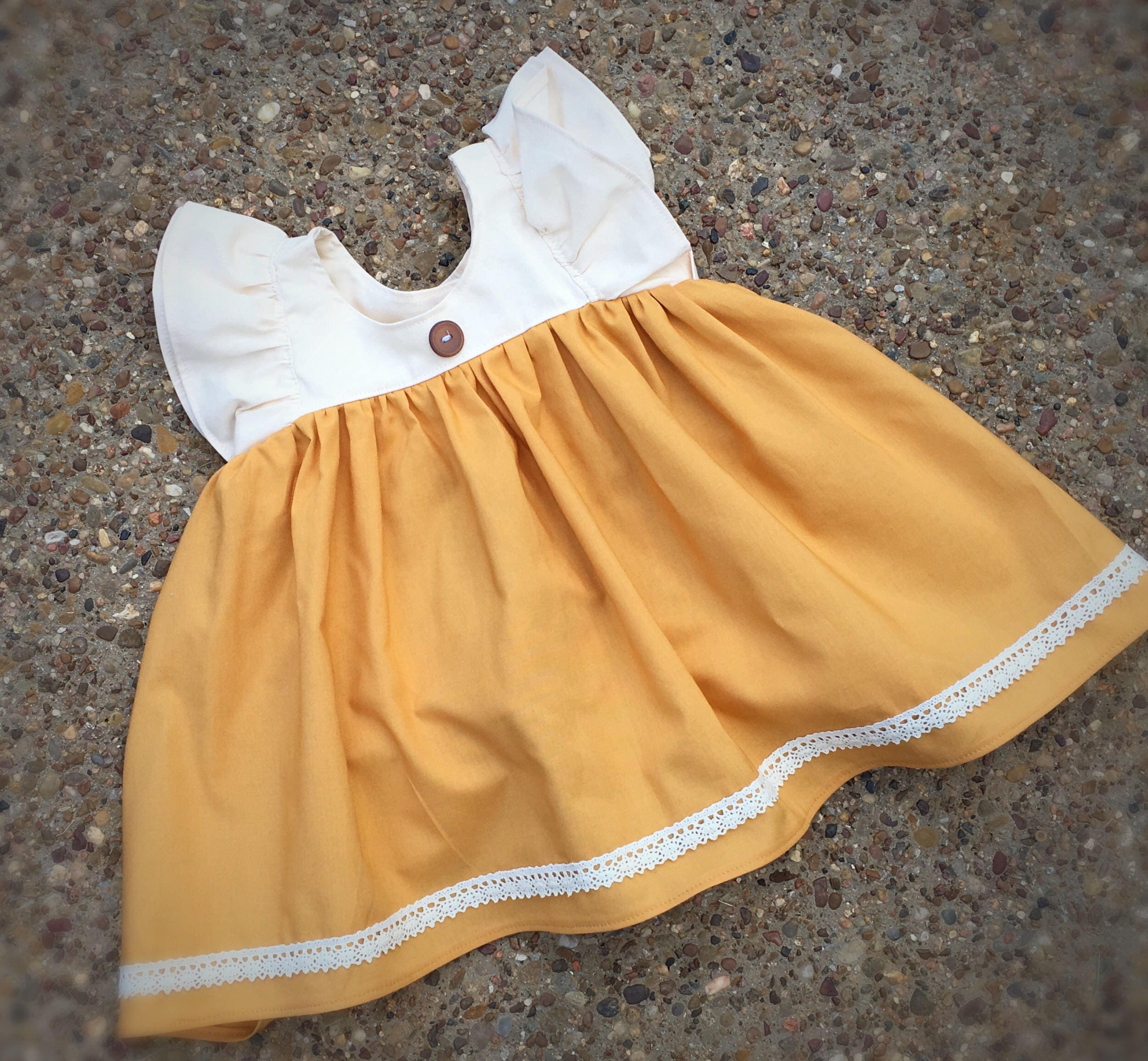 Toddler girls Fall Dress Girls Mustard and cream Dresss