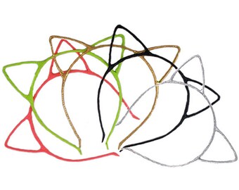 You Pick Colors - Cat Ears on Ribbon Lined Metal Headband - Craft Supply - HB-CAT