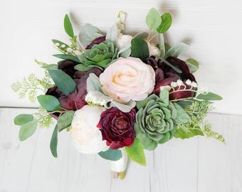 Rustic Bouquet Wedding Wine Burgundy Blush Succulent Peonies Sprays Silk Flower Bride Fall Rustic Bouquet Wedding Wine Burgundy Blush Succulent Peonies Sprays Silk Flower Bride Fall