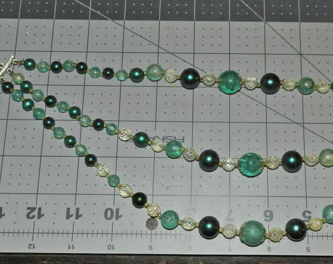 Vintage 1950 Triple Green Beaded Necklace made Japan Beaded Jewelry Jewellery Multi-Strand Beaded Christmas Holiday Festive Necklace