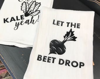 Funny tea towel, Let the beet drop, tea towel flour sack, kitchen decor, funny gift