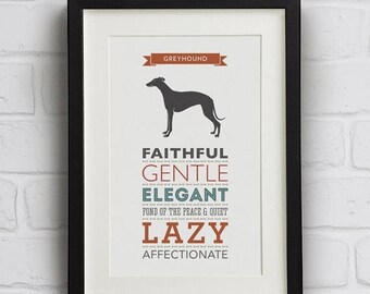 SALE 20% OFF Greyhound Dog Breed Traits Print