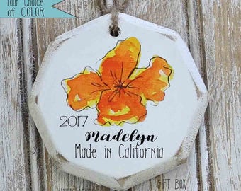 State flower ornament, custom state flower ornament, state memento gift, California memento, Christmas ornament, California ornament