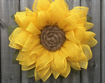 Sunflower Wreath, Burlap Wreath, Sunflower Burlap Wreath, Fall Wreath, Front Door Wreath, Handmade Wreath, Fall Decor, Sunflower Decor