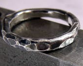 Mens Wedding Ring Classic Hammered Sterling Silver Band 2mm - 3mm Wide