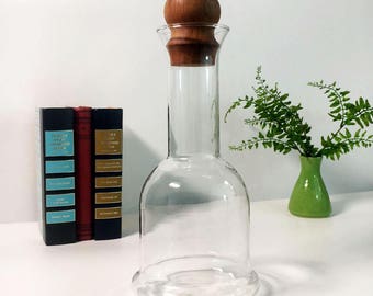 Vintage Dansk Glass Wine Carafe / Decanter with Teak Stopper Designed by Gunnar Cyren Barware Mid Century Scandinavian Danish Modern Design