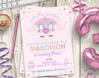 PRINTABLE Unicorn Invitation, Unicorn Party Invitation, Rainbow Birthday Invitation, Unicorn Birthday, Watercolor Unicorn Invite