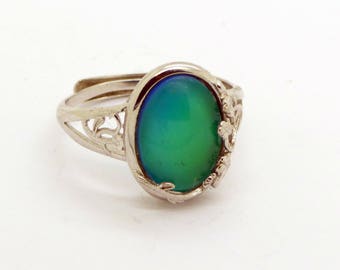 Sterling silver flower wrap Setting Mood Ring, Adjustable