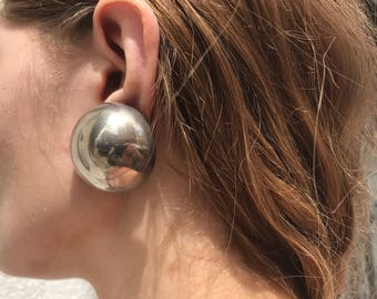 Oversized silver ball earrings / large minimalist earrings / 80s geometric earrings / big round earrings