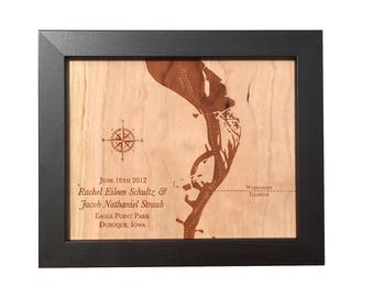 Wood anniversary gift for him, 5th anniversary gift, wood map, lake map, river map, lake house decor, 5 years together, rustic wedding decor