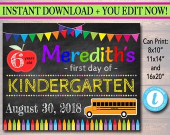 EDITABLE Back to School Photo Prop, Kindergarten Chalkboard Poster, Personalized School Chalkboard Prop, First Day of School Chalkboard Sign