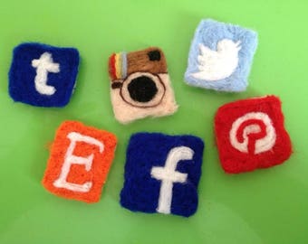 Wool Social Media Badges Needle Felted Twitter Tumblr Pinterest Facebook Etsy Instagram Handmade Photo Props Cute Different Craft Supplies
