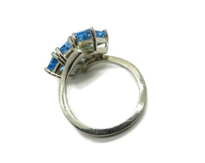 Sterling Silver - Blue Topaz Ring, Vintage Multistone Ring, Sterling Silver Ring, Emerald Cut Topaz Ring, Engagement Ring, Size 6