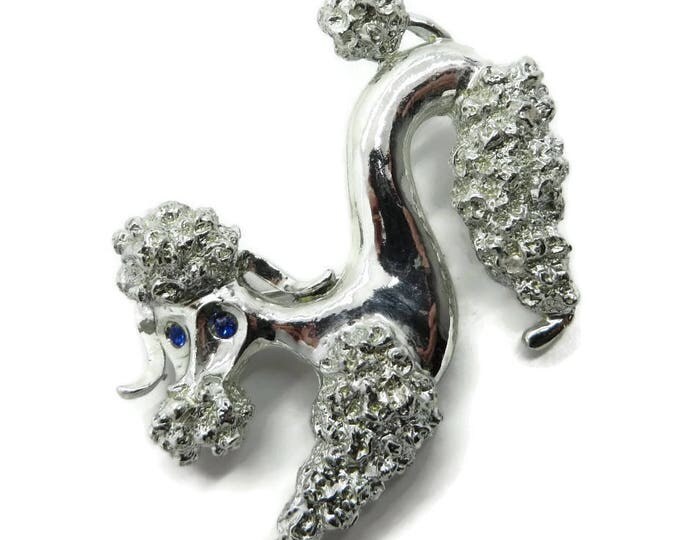 Gerry's French Poodle Brooch, Vintage Silver Tone Poodle Pin, Blue Rhinestone Eyes Signed Gerry's Pin, Gift for Her