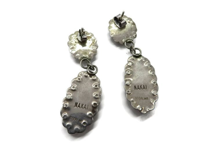 Sterling Silver Earrings - Vintage Native American Dangling Pierced Studs, Abalone Earrings, Signed Nakai Jewelry