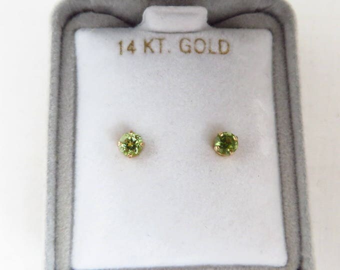 14K Gold Peridot Earrings, Vintage Pierced Studs, New Old Stock