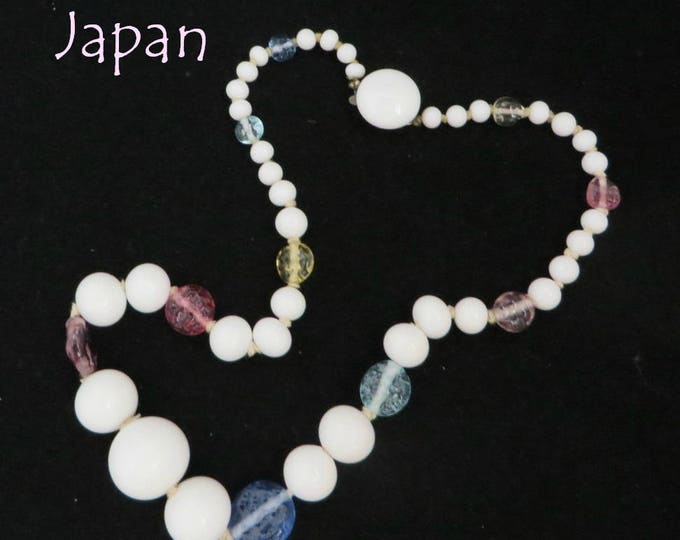 Japan White Glass Necklace - Vintage Milk Glass and Art Glass Necklace, Gift for Her, Gift Boxed