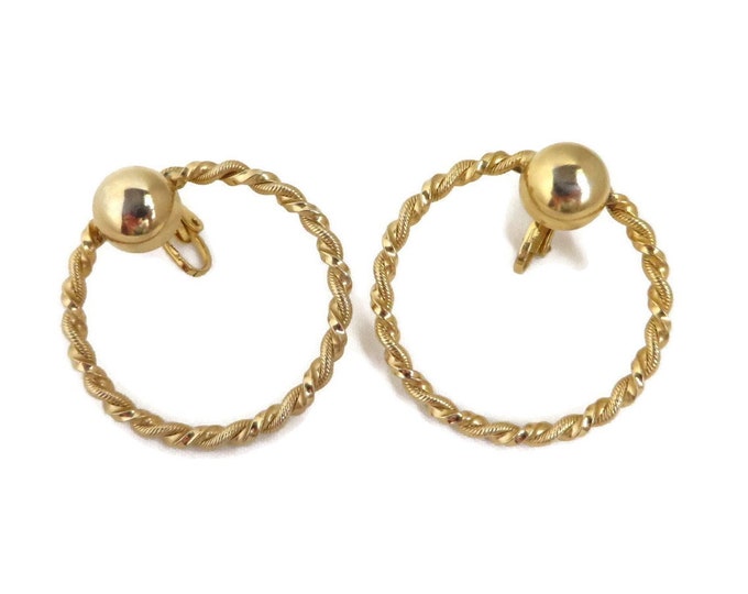 Vintage Twisted Hoop Earrings, Gold Tone Large Hoop Clip-ons