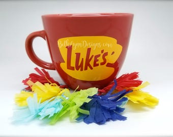 Red ORIGINAL Luke's Diner Mug | Big Mug | Lukes mug | Lukes Diner | Gilmore Girls | Inspired | VINYL decal logo BOTH sides | Stoneware