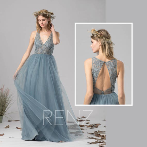  Bridesmaid  Dress  Dusty  Blue  Tulle Dress  Wedding DressIllusion