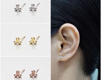 925 Sterling Silver Earrings, Triple Dot Earrings, Gold Plated Earrings, Rose Gold Plated Earrings, Stud Earrings (Code : EG61)