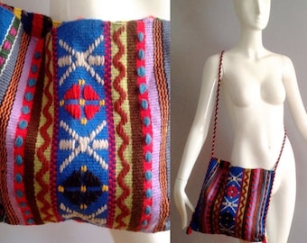 SALE 25% Off Vintage Boho Hippie Huipil Hand Embroidered Ethnic Bag ~ Native Guatemalan Wool Purse ~Crossbody Festival Sac ~ Fringe Tassel T