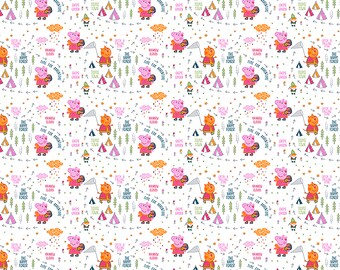 Peppa Pig Fabric Happy Forest in White Fabric From Springs Creative 100% Cotton