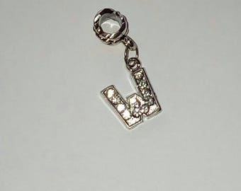 Pendant 1 X letter W silver and rhinestone