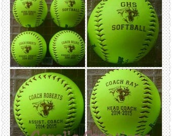 Personalized Etched Softball/Team Awards/Coaches Gift/Birth Announcement/Engraved Softball/Softball Gift/Softball Message/Wedding Favors