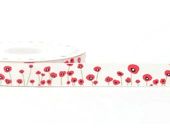 16 mm polyester red poppy flower Ribbon