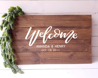 Wedding Welcome Sign Custom Hand Lettered Welcome Sign Personalized Wedding Sign Rustic Wedding Garden Wedding Wood Welcome Sign