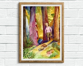 Watercolor Children Illustration/ Children Art / Kids Art / Watercolor Nature / Child painting / Cute painting - Hugging Trees