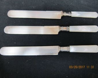 Vintage Landers, Frary & Clark Atna Works Mother of Pearl Handled Knives (3)